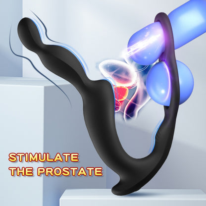 3-in-1 Vibrating Cock Ring & Anal Bead Prostate Massager – Delay Erection & Male G-Spot Stimulation