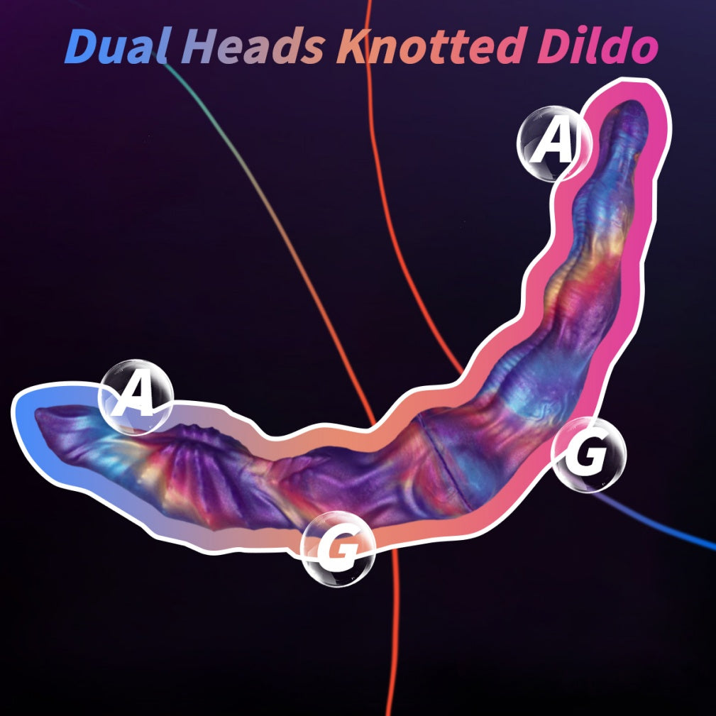 Nebula Twin-Link – Double gode noué en silicone platine | Domlust Fetish