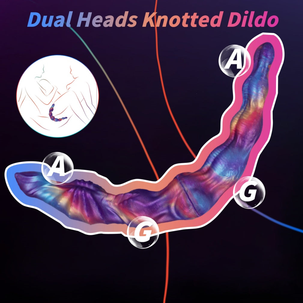 Nebula Twin-Link – Double gode noué en silicone platine | Domlust Fetish