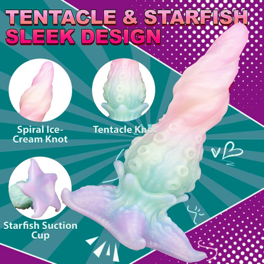 Godemiché Tentacule Spirale de Cristal – Jouet Fantaisie en Silicone Platine avec Ventouse Étoile de Mer | Domlust