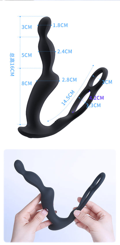 3-in-1 Vibrating Cock Ring & Anal Bead Prostate Massager – Delay Erection & Male G-Spot Stimulation