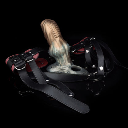 Système de manchon pénien en silicone et harnais en cuir Fantasy Beast Knot : extenseur de pénis portable pour la taille, le retard et la circonférence