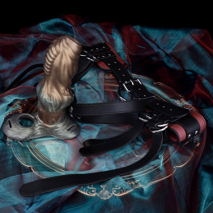Système de manchon pénien en silicone et harnais en cuir Fantasy Beast Knot : extenseur de pénis portable pour la taille, le retard et la circonférence