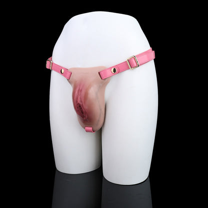 eather Strap-On Silicone Fake Vagina Pants - Realistic Vulva Texture Sex Toys for Crossdressers