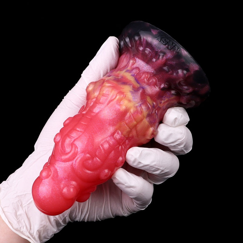 Spiral Fantasy Dragon Dildo Buttplug with Tentacle Detail – Blood-Red Silicone Vaginal Pleasure Tool