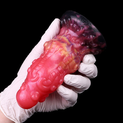 Spiral Fantasy Dragon Dildo Buttplug with Tentacle Detail – Blood-Red Silicone Vaginal Pleasure Tool