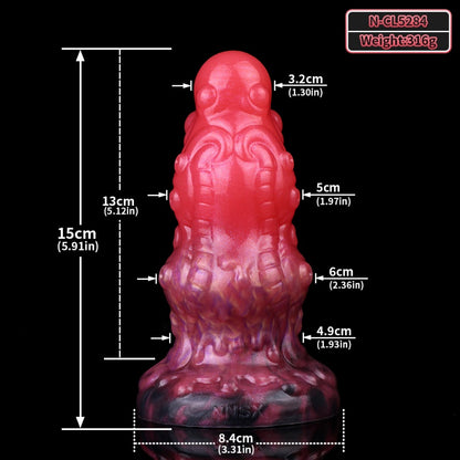 Spiral Fantasy Dragon Dildo Buttplug with Tentacle Detail – Blood-Red Silicone Vaginal Pleasure Tool