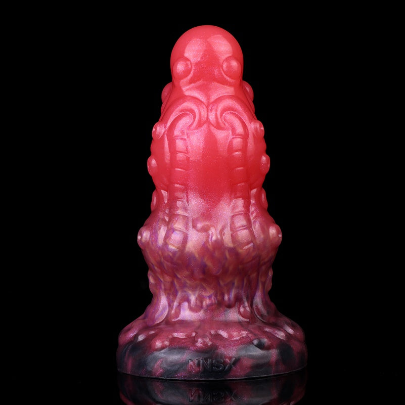 Spiral Fantasy Dragon Dildo Buttplug with Tentacle Detail – Blood-Red Silicone Vaginal Pleasure Tool