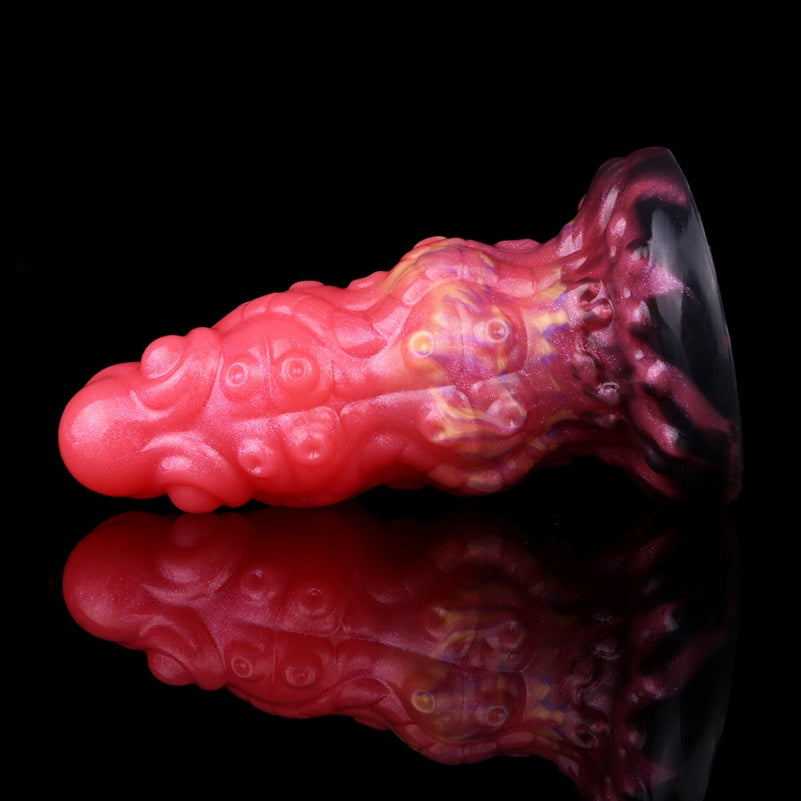 Spiral Fantasy Dragon Dildo Buttplug with Tentacle Detail – Blood-Red Silicone Vaginal Pleasure Tool