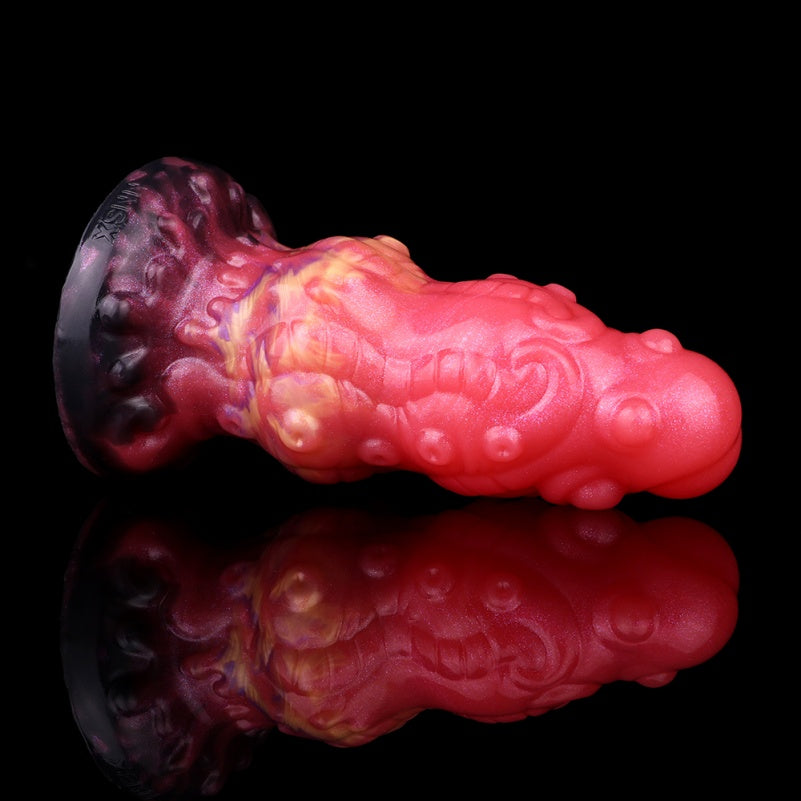Spiral Fantasy Dragon Dildo Buttplug with Tentacle Detail – Blood-Red Silicone Vaginal Pleasure Tool