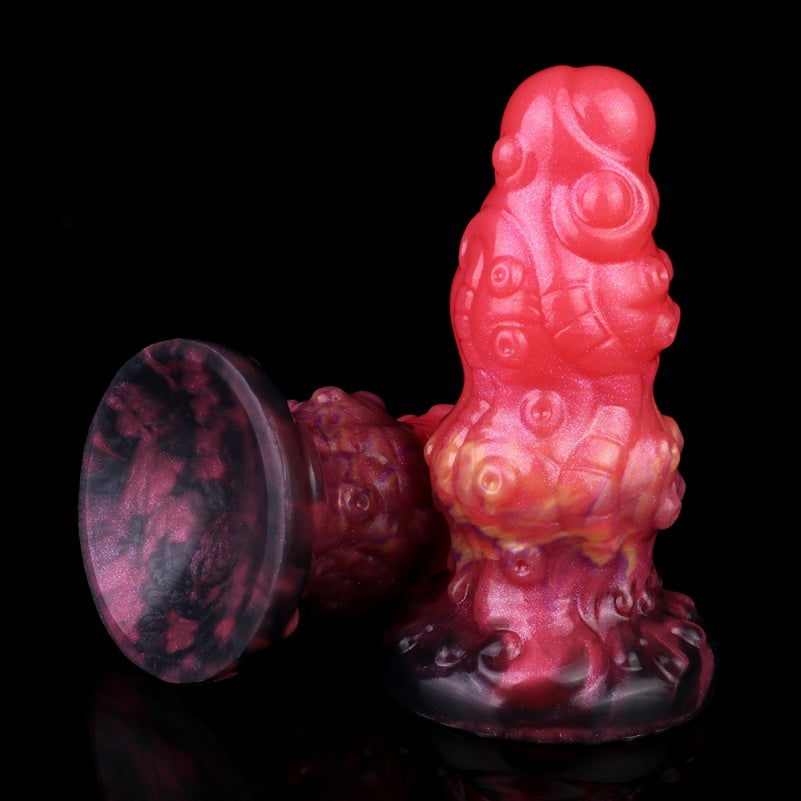 Spiral Fantasy Dragon Dildo Buttplug with Tentacle Detail – Blood-Red Silicone Vaginal Pleasure Tool