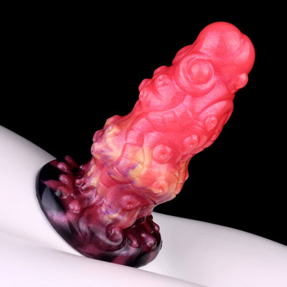 Spiral Fantasy Dragon Dildo Buttplug with Tentacle Detail – Blood-Red Silicone Vaginal Pleasure Tool