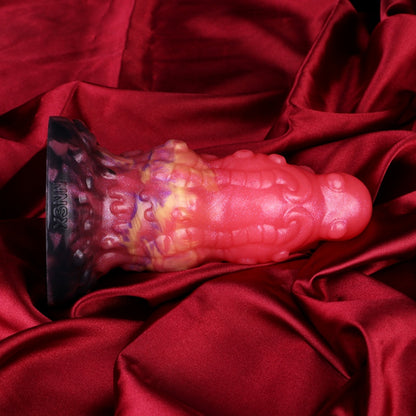 Spiral Fantasy Dragon Dildo Buttplug with Tentacle Detail – Blood-Red Silicone Vaginal Pleasure Tool