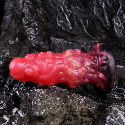 Spiral Fantasy Dragon Dildo Buttplug with Tentacle Detail – Blood-Red Silicone Vaginal Pleasure Tool