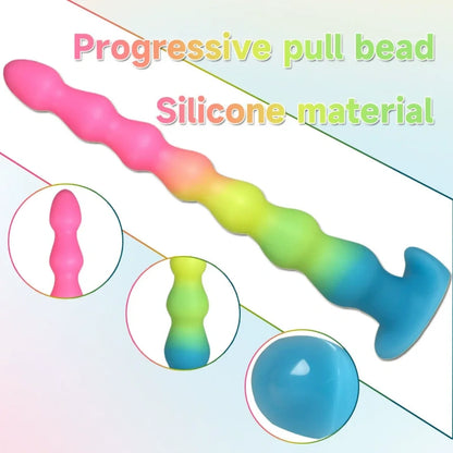 Rainbow Silicone Anal Beads Butt Plug - 14 inch Gradual Thin Dildo Vag Domlust Rainbow Silicone Anal Beads Butt Plug - 14 inch Gradual Thin Dildo Vag Domlust