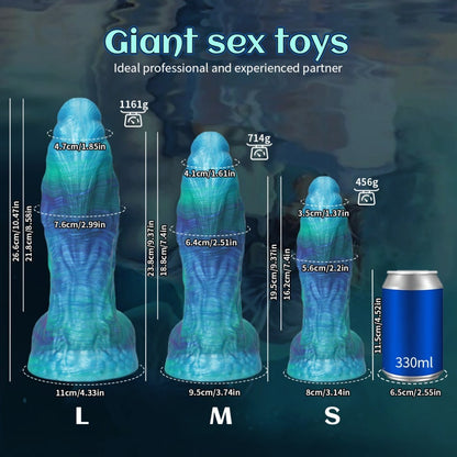 Blue Fantasy Silicone Dragon Dildo-Extreme Vaginal Expansion & Hands-Free Monster Sex Toy