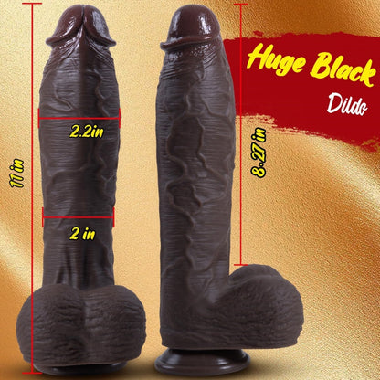 Lifelike Huge Black Dildo with Suction Cup – Thick Silicone Girth for Ultimate Expansion & Vaginal Stimulation