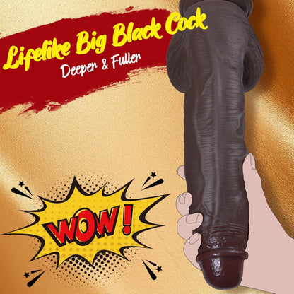 Lifelike Huge Black Dildo with Suction Cup – Thick Silicone Girth for Ultimate Expansion & Vaginal Stimulation