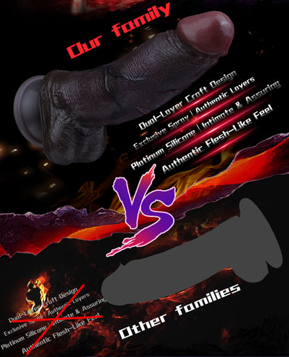 7.2" Realistic Dual-Layer Silicone Suction Cup Dildo - "Black Duke" Experience for Authentic Pleasure