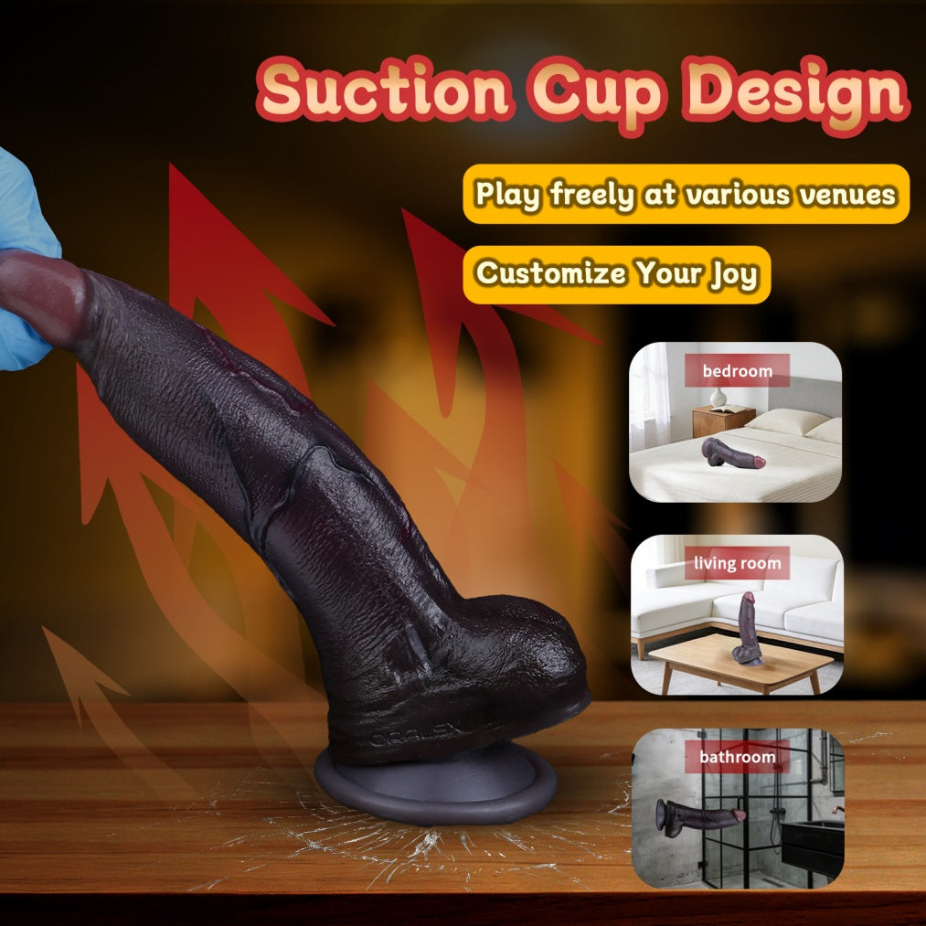 7.2" Realistic Dual-Layer Silicone Suction Cup Dildo - "Black Duke" Experience for Authentic Pleasure