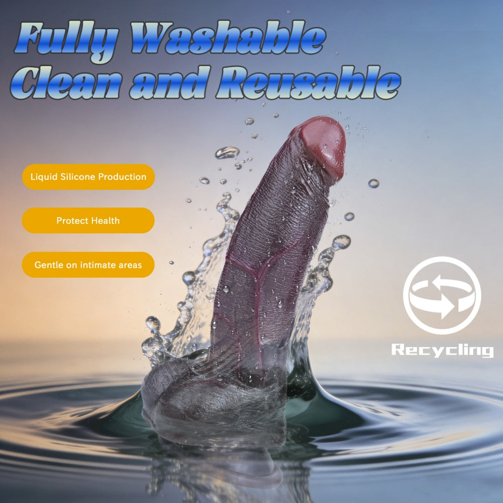 7.2" Realistic Dual-Layer Silicone Suction Cup Dildo - "Black Duke" Experience for Authentic Pleasure