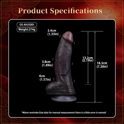 7.2" Realistic Dual-Layer Silicone Suction Cup Dildo - "Black Duke" Experience for Authentic Pleasure