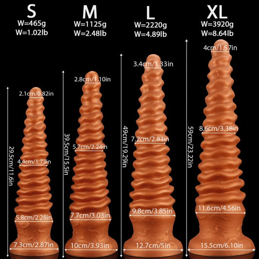 Fantasy Spiral Butt Plug Anal Beads Dildo – Gold Silicone Insertable Masturbation Sex Toys for Women