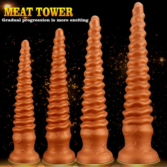 Domlust Gold Spiral Dildo – Silicone Anal Beads Butt Plug Fantasy Toy | S to XL