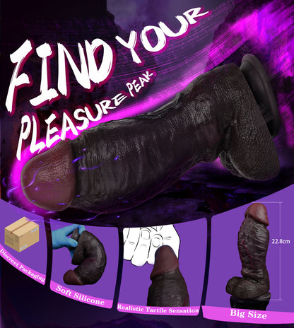 Realistic Dual-Layer Black Dildo-G-Spot Expanding Thick Shaft with Movable Foreskin & Strong Suction Cup