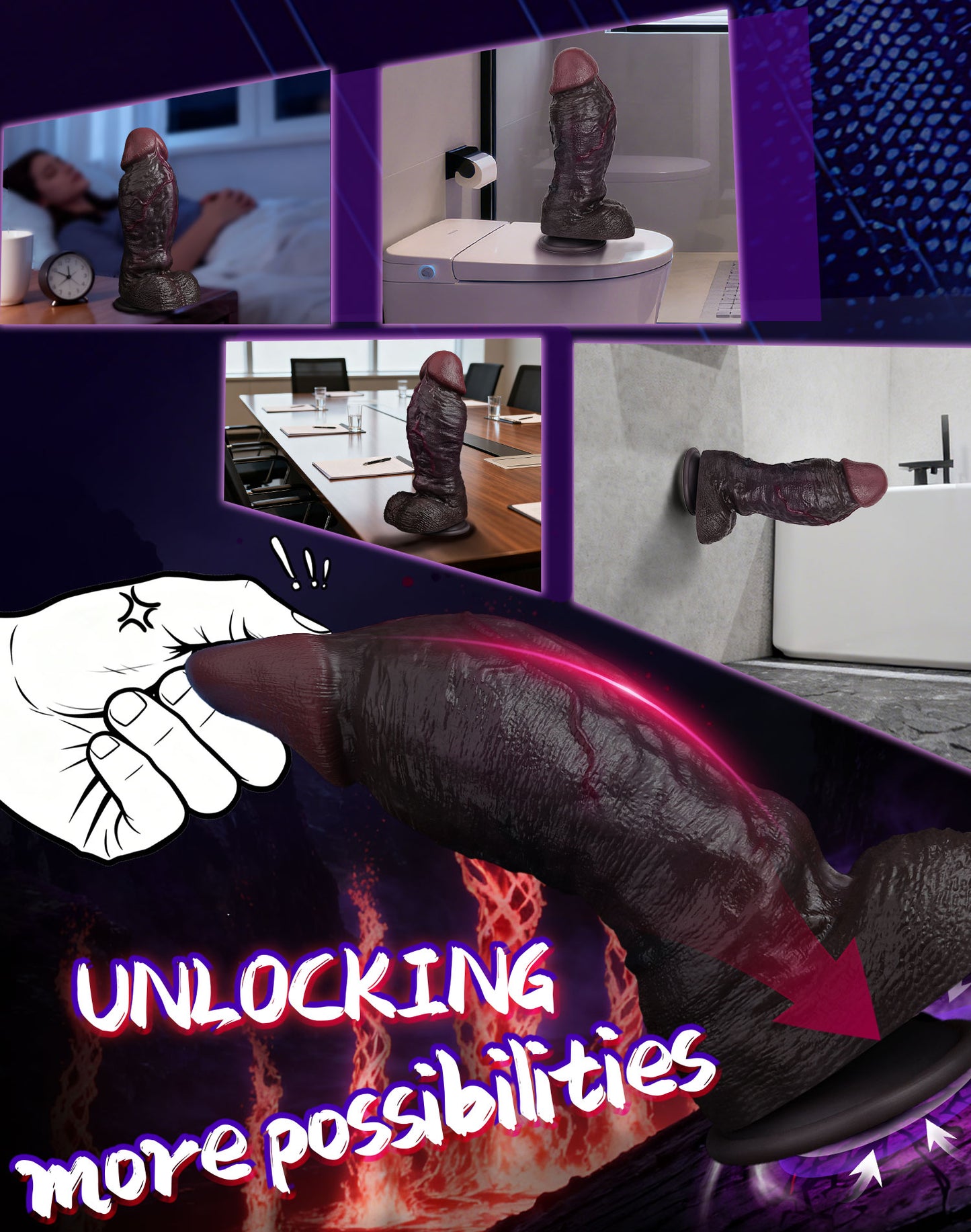 Realistic Dual-Layer Black Dildo-G-Spot Expanding Thick Shaft with Movable Foreskin & Strong Suction Cup