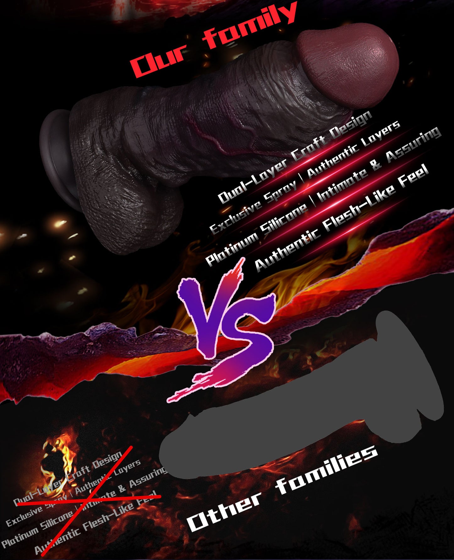 Realistic Dual-Layer Black Dildo-G-Spot Expanding Thick Shaft with Movable Foreskin & Strong Suction Cup