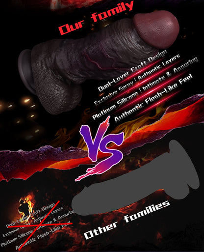 Realistic Dual-Layer Black Dildo-G-Spot Expanding Thick Shaft with Movable Foreskin & Strong Suction Cup