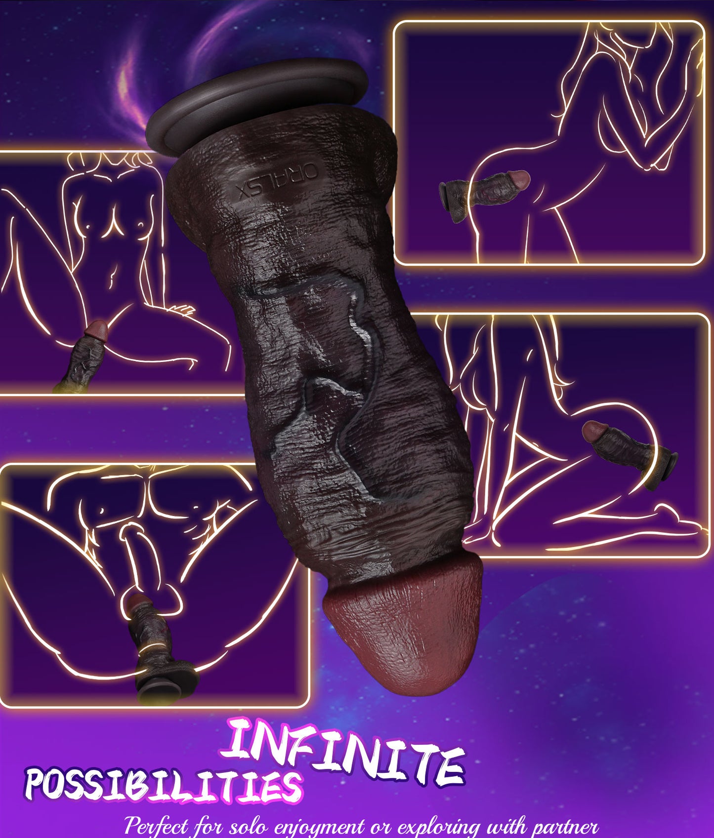 Realistic Dual-Layer Black Dildo-G-Spot Expanding Thick Shaft with Movable Foreskin & Strong Suction Cup