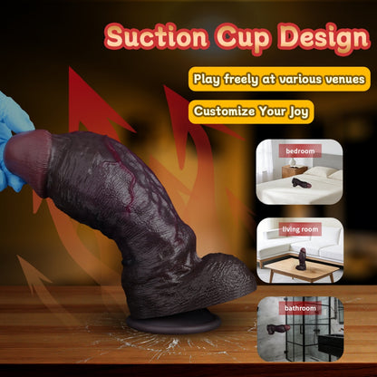 Realistic Dual-Layer Black Dildo-G-Spot Expanding Thick Shaft with Movable Foreskin & Strong Suction Cup