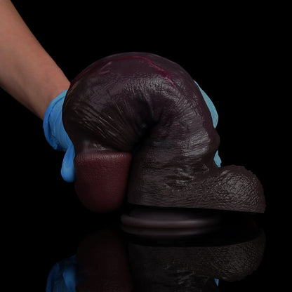 Realistic Dual-Layer Black Dildo-G-Spot Expanding Thick Shaft with Movable Foreskin & Strong Suction Cup