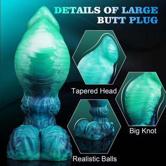 Blue-Green Silicone Monster Knot Dildo-Suction Cup Sex Toys for Vaginal Expansion & Orgasmic Massage