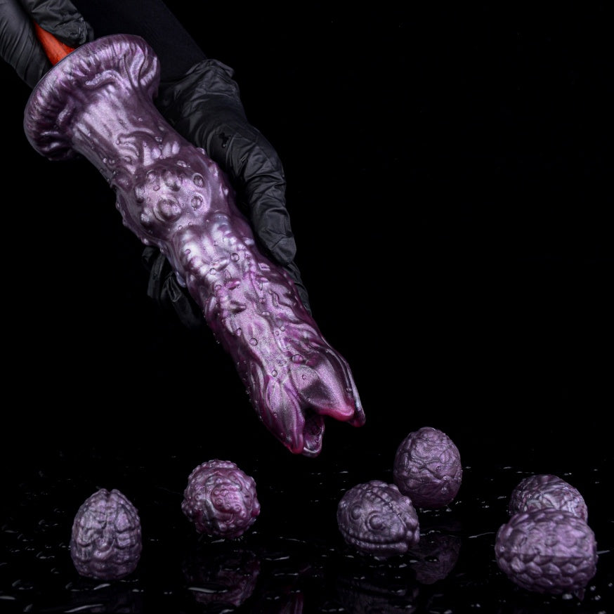Fantasy-Ovipositor-Dildo mit Eiern – Ungeheuerlicher Geschöpf-Dildo | Platin-Silikon
