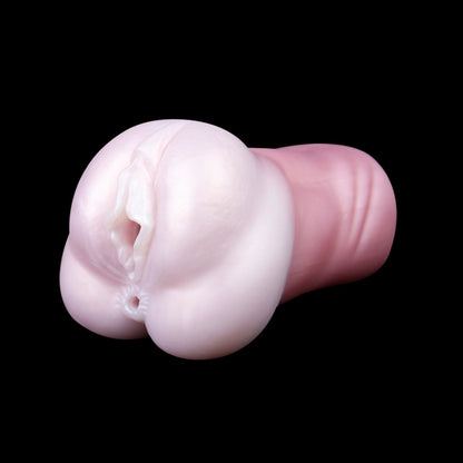 Realistic Dual-Channel Pocket Pussy-Pink & White Silicone Male Masturbator