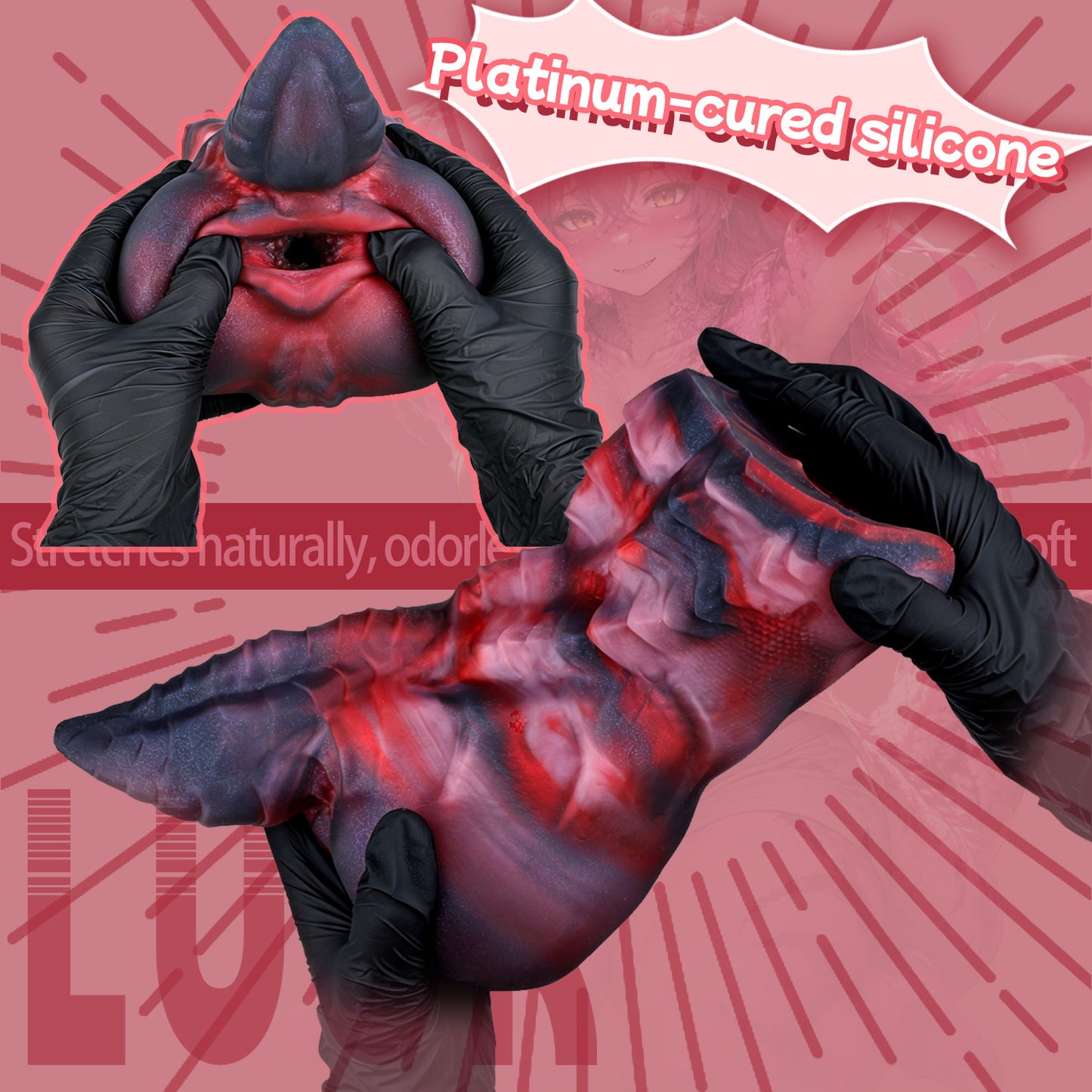 Scharlachrot-geschuppter T-Rex Drachen-Pocket Pussy – Fantasy-Bestien-Sexpuppe für männliche Sexspielzeuge