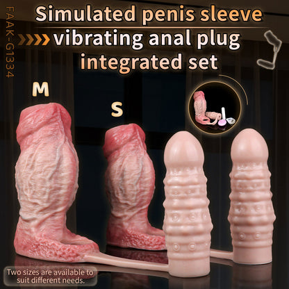 Realistic Cock Sleeve with Vibrating Butt Plug — Dual Stimulation Penis Extender for Prostate Orgasm