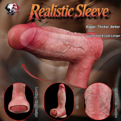 Muscle-Flex Realistic Silicone Cock Sleeve — Dual-Channel Stimulation & Testicle Lock Ring for Men Who Want to Last Longer