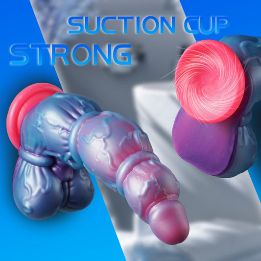 Monster Fantasy Giant Dildo with Suction Cup-Dual-Ringed Silicone Pleasure for Orgasmic Massage