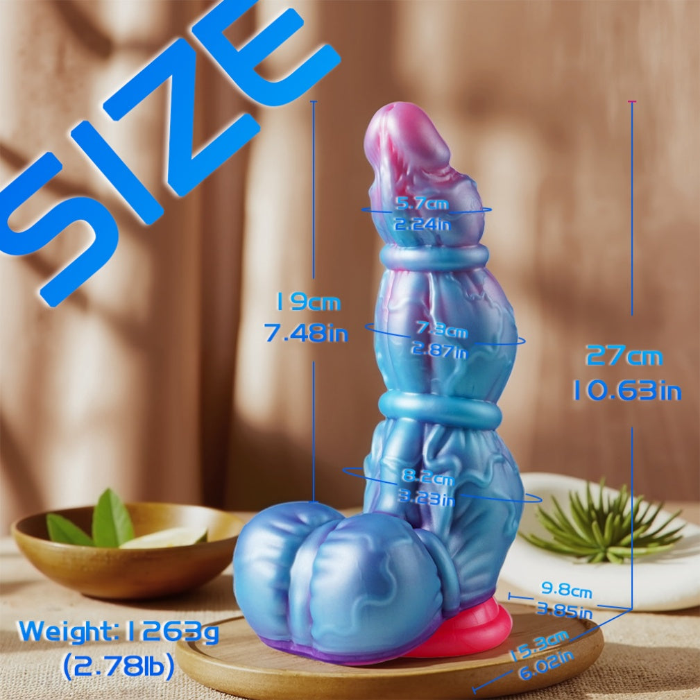 Monster Fantasy Giant Dildo with Suction Cup-Dual-Ringed Silicone Pleasure for Orgasmic Massage