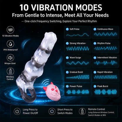 Wild Stallion Fantasy Vibrating Cock Sleeve – Platinum Silicone Penis Extender with Remote | Domlust