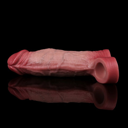 Penishülle mit Hodenverschluss und Ejakulationsverzögerung – lebensechter Umfangsverstärker aus Silikon für den Penis