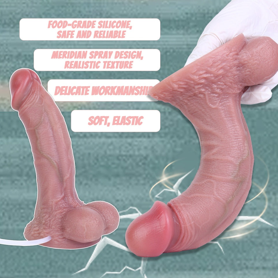 Ultrarealistischer Squirting-Dildo | Dual-Density Platin-Silikon Strapon für Frauen & Paare