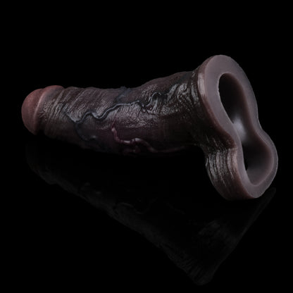 Obsidian King BBC Cock Sleeve | Vibrating Penis Extender with Remote | Platinum Silicone | Domlust