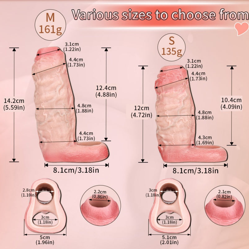 Bareskiin Realistic Penis Sleeve - Flesh-Like Silicone Cock Sheath Extender for Men Gay