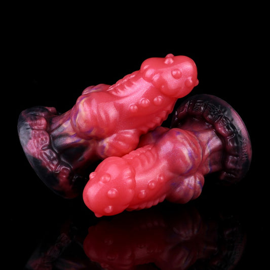 Domlust Spiked Dragon Dildo Anal Plug – Blutroter Silikon Doppel-Kugel Dehnungs-Fetisch-Toy