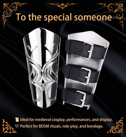 Medieval 304 Stainless Steel Bracers – Heavy Metal Arm Armor for BDSM Bondage & Roleplay